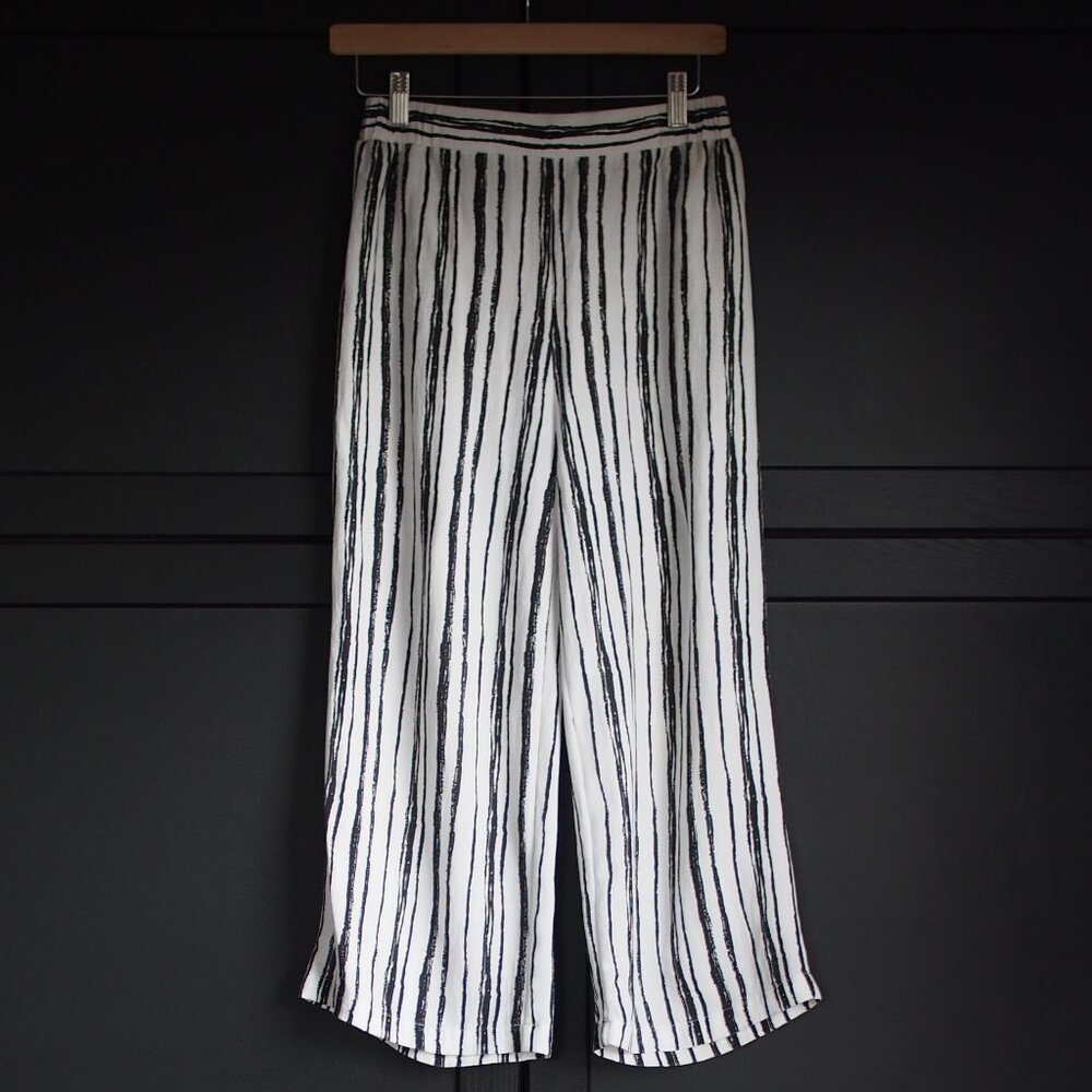 Patrizia Luca Black & White Vertical Stripe Wide Leg Pants